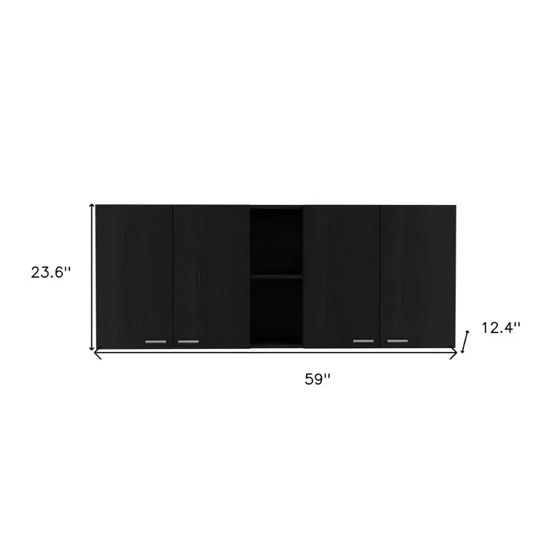 Meuble mural d'appoint en bois noir de 150 cm avec cinq étagères