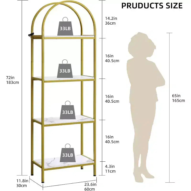 Étagère arquée à 4 niveaux - Présentoir de 160 cm en bois et métal pour chambre et salon