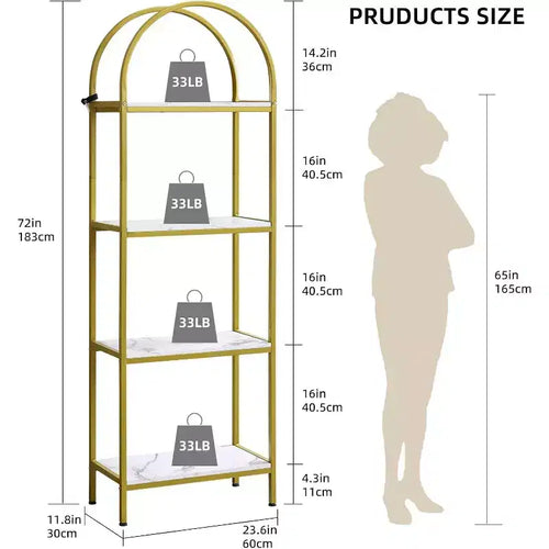 Étagère arquée à 4 niveaux - Présentoir de 160 cm en bois et métal pour chambre et salon