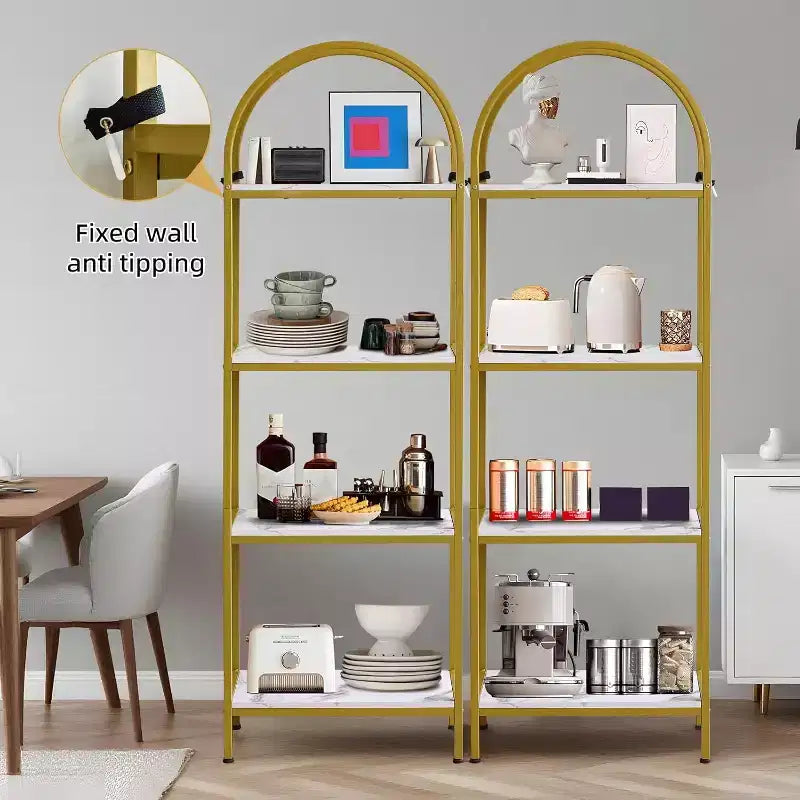 Étagère arquée à 4 niveaux - Présentoir de 160 cm en bois et métal pour chambre et salon