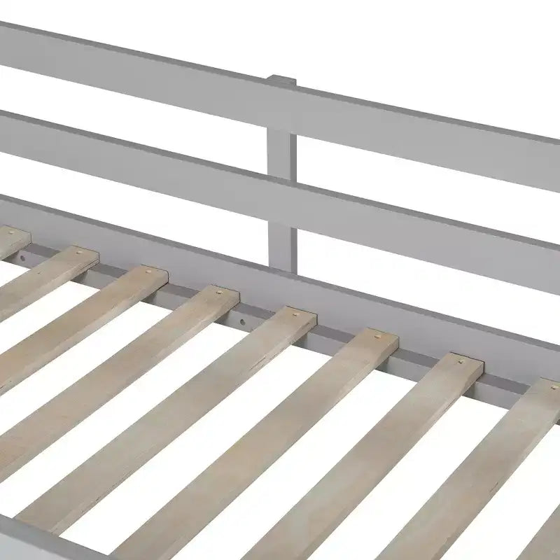 Lit mezzanine simple avec étagères et bureau - Pin massif, gris