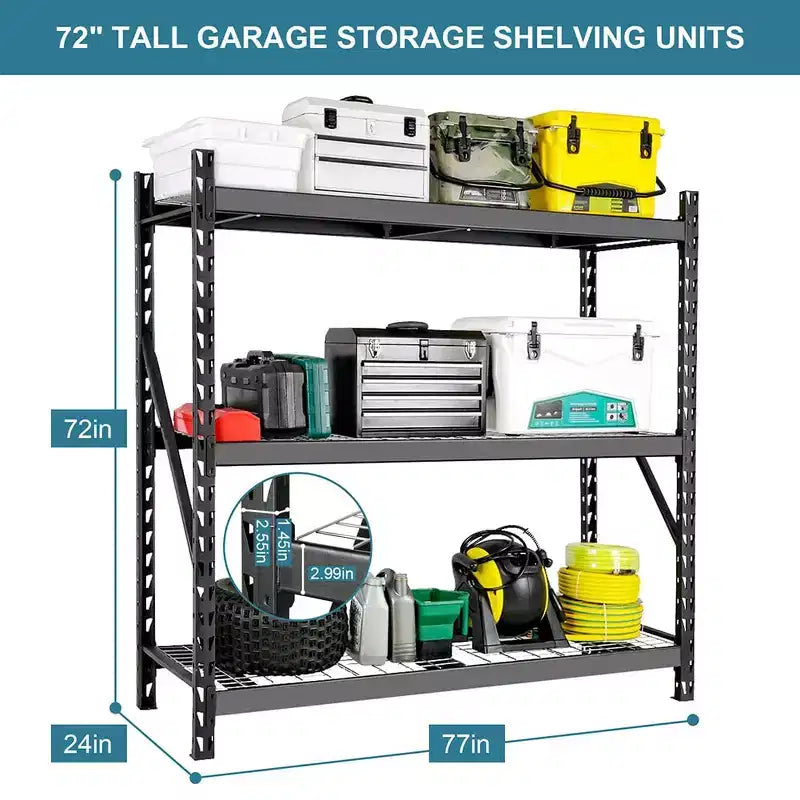 Étagère de garage robuste à 3 niveaux – Capacité de 2721 kg, hauteur réglable, noire