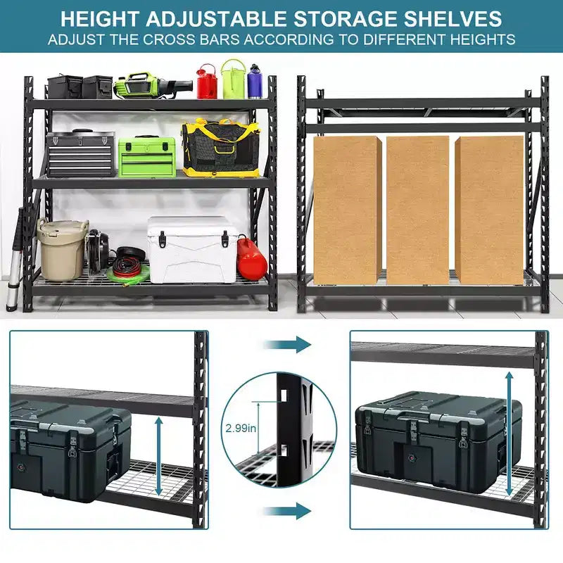 Étagère de garage robuste à 3 niveaux – Capacité de 2721 kg, hauteur réglable, noire