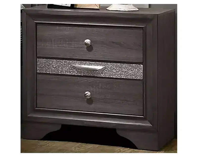 Table de chevet contemporaine avec tiroir à bijoux dissimulé - Gris, accents argentés