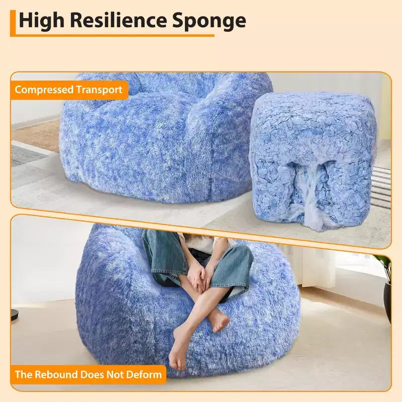 Fauteuil pouf en fausse fourrure pour adulte avec accoudoirs - Canapé de sol en mousse haute densité