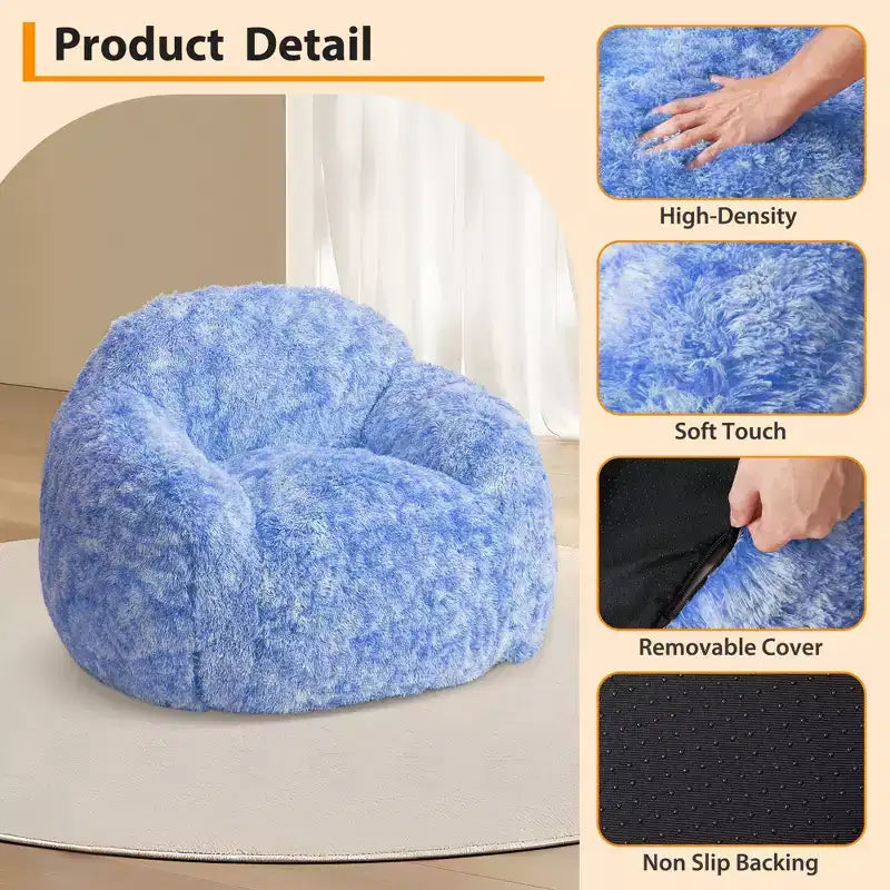 Fauteuil pouf en fausse fourrure pour adulte avec accoudoirs - Canapé de sol en mousse haute densité