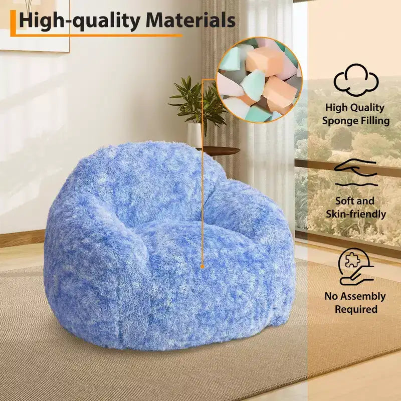 Fauteuil pouf en fausse fourrure pour adulte avec accoudoirs - Canapé de sol en mousse haute densité