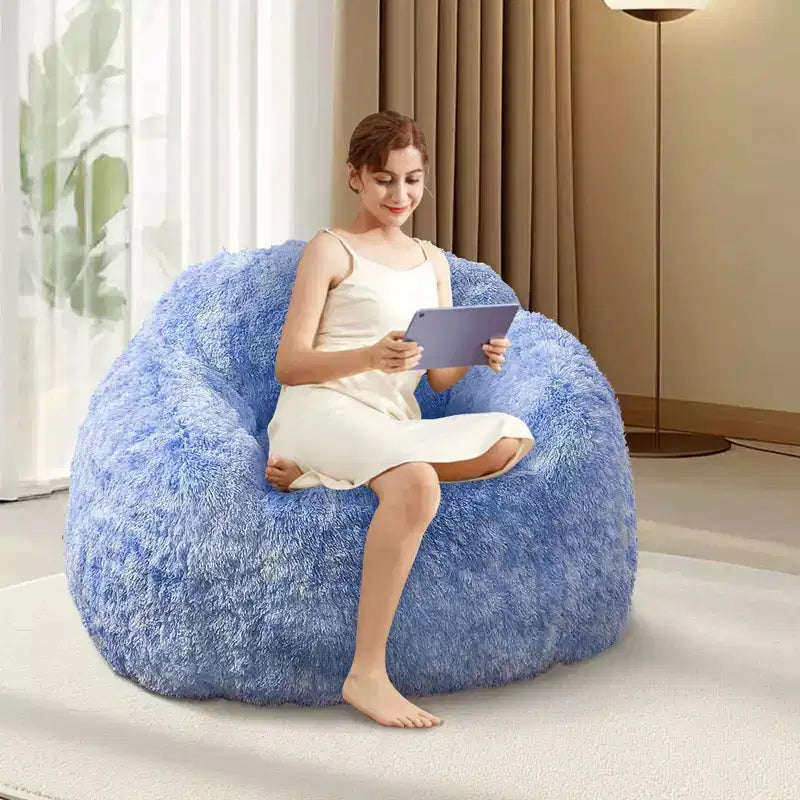 Fauteuil pouf en fausse fourrure pour adulte avec accoudoirs - Canapé de sol en mousse haute densité
