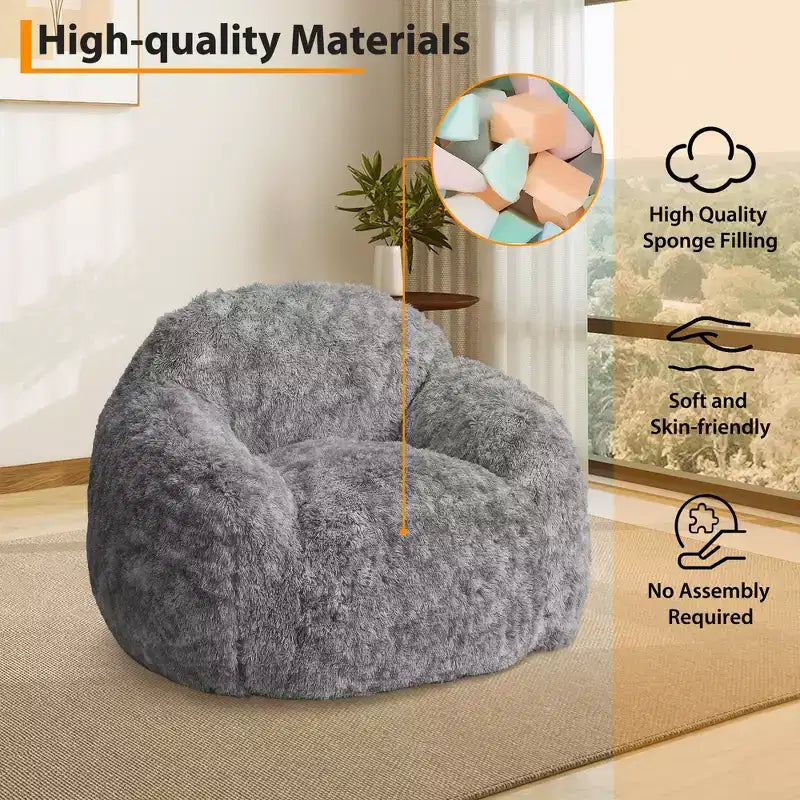 Fauteuil pouf en fausse fourrure pour adulte avec accoudoirs - Canapé de sol en mousse haute densité