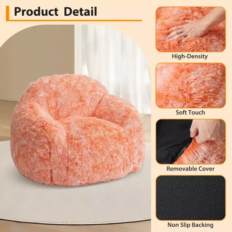 Fauteuil pouf en fausse fourrure pour adulte avec accoudoirs - Canapé de sol en mousse haute densité