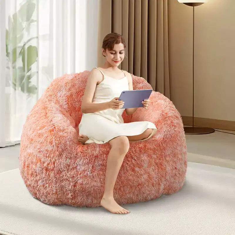 Fauteuil pouf en fausse fourrure pour adulte avec accoudoirs - Canapé de sol en mousse haute densité