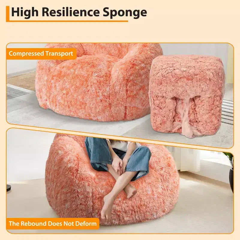 Fauteuil pouf en fausse fourrure pour adulte avec accoudoirs - Canapé de sol en mousse haute densité