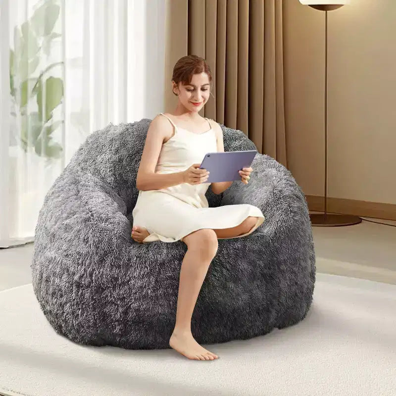 Fauteuil pouf en fausse fourrure pour adulte avec accoudoirs - Canapé de sol en mousse haute densité