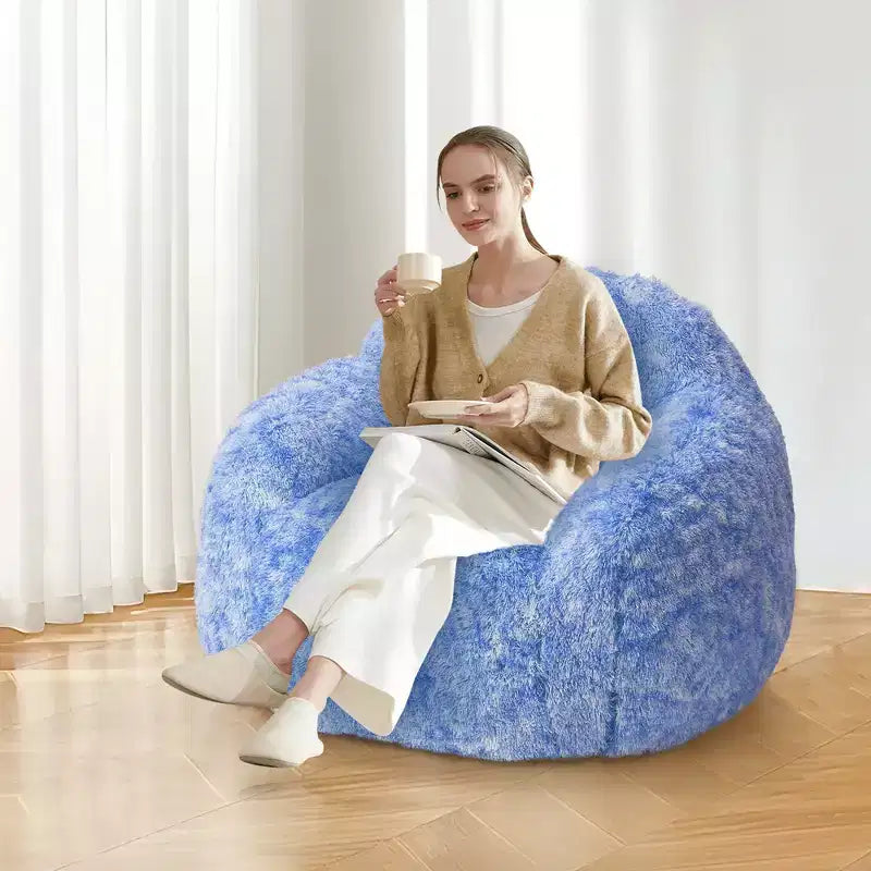 Fauteuil pouf en fausse fourrure pour adulte avec accoudoirs - Canapé de sol en mousse haute densité