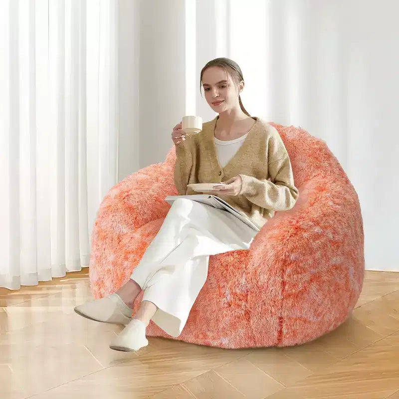Fauteuil pouf en fausse fourrure pour adulte avec accoudoirs - Canapé de sol en mousse haute densité