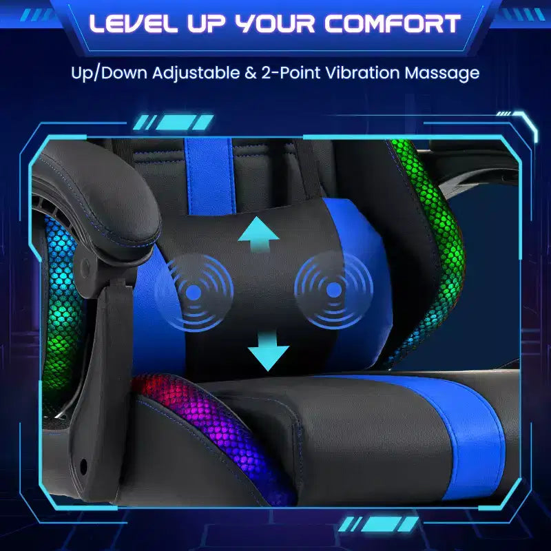 Fauteuil de gaming ergonomique avec masseur, repose-pieds et dossier inclinable - Cuir PU
