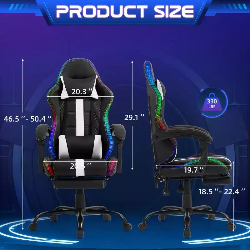 Fauteuil de gaming ergonomique avec masseur, repose-pieds et dossier inclinable - Cuir PU