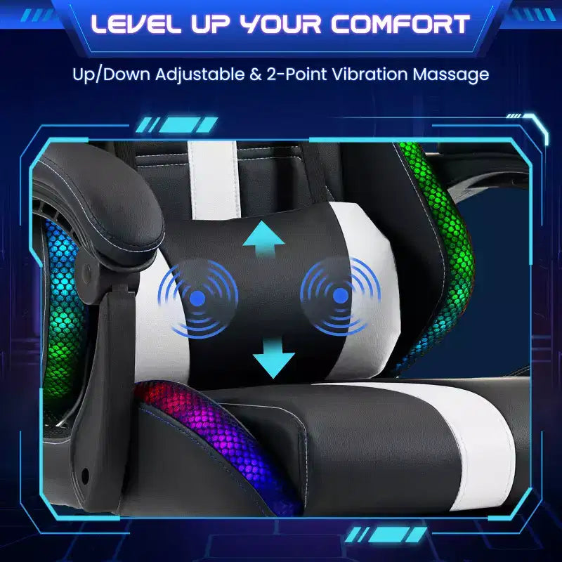 Fauteuil de gaming ergonomique avec masseur, repose-pieds et dossier inclinable - Cuir PU