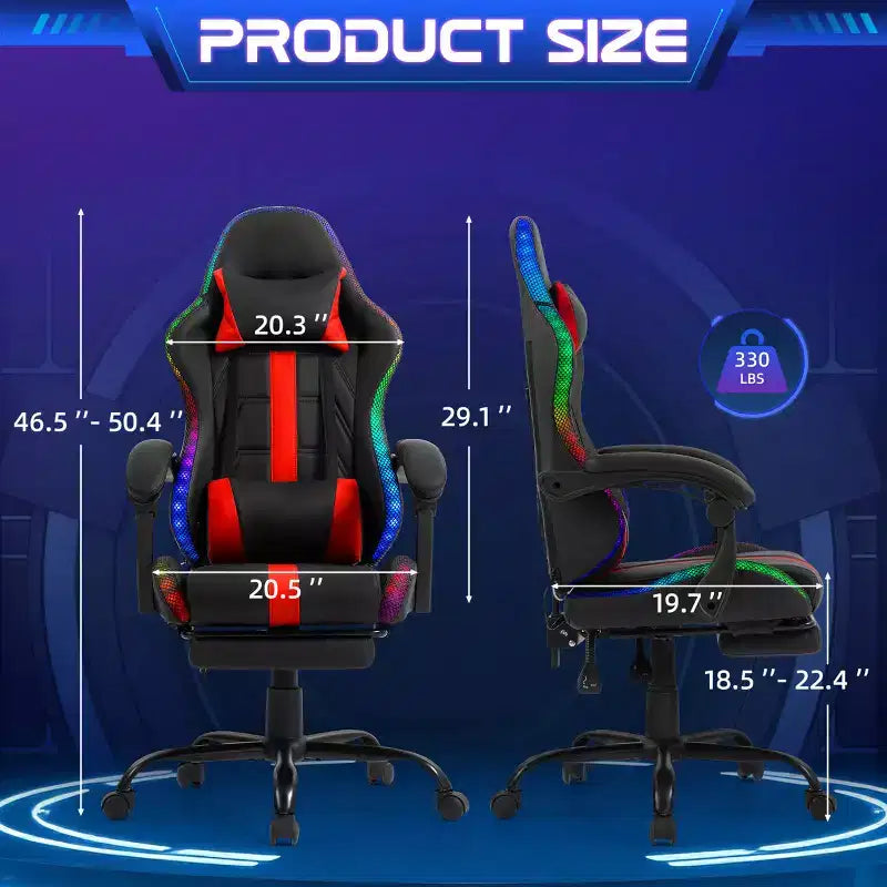 Fauteuil de gaming ergonomique avec masseur, repose-pieds et dossier inclinable - Cuir PU