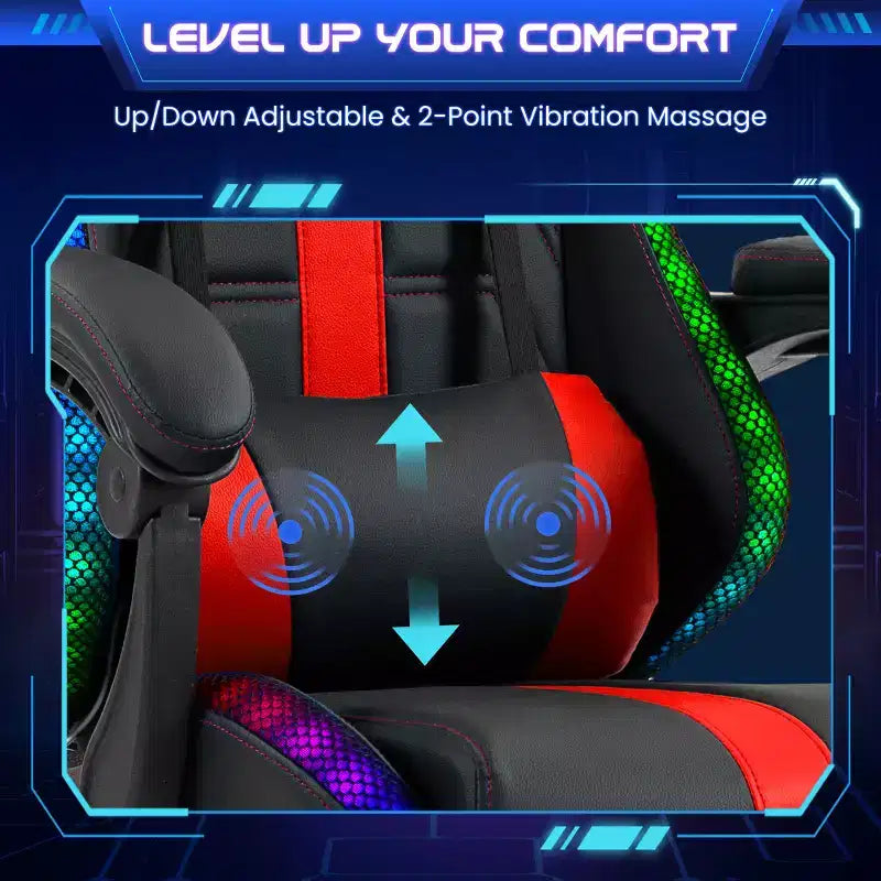 Fauteuil de gaming ergonomique avec masseur, repose-pieds et dossier inclinable - Cuir PU