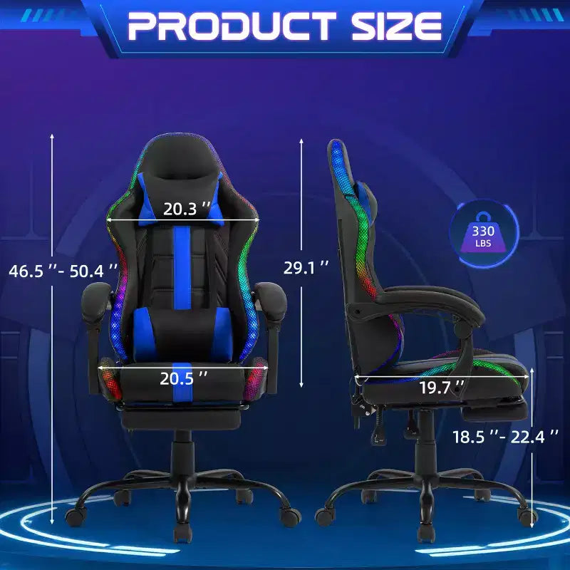Fauteuil de gaming ergonomique avec masseur, repose-pieds et dossier inclinable - Cuir PU