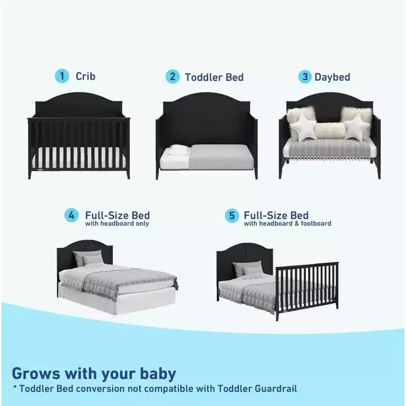 Lit de bébé convertible 5-en-1 - Certifié GREENGUARD Gold, Hauteur du matelas réglable