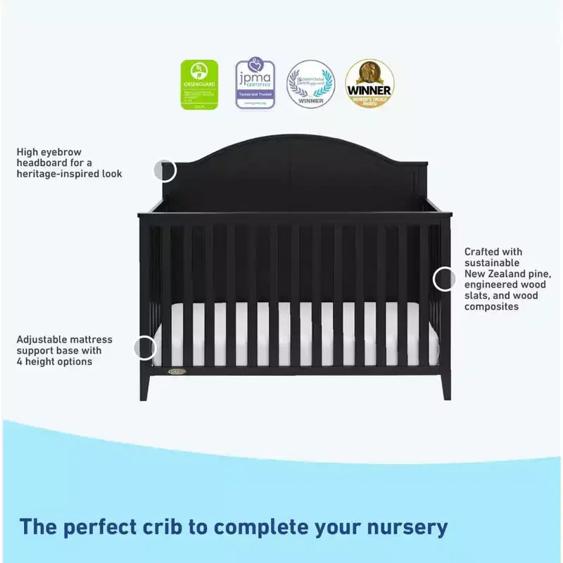 Lit de bébé convertible 5-en-1 - Certifié GREENGUARD Gold, Hauteur du matelas réglable