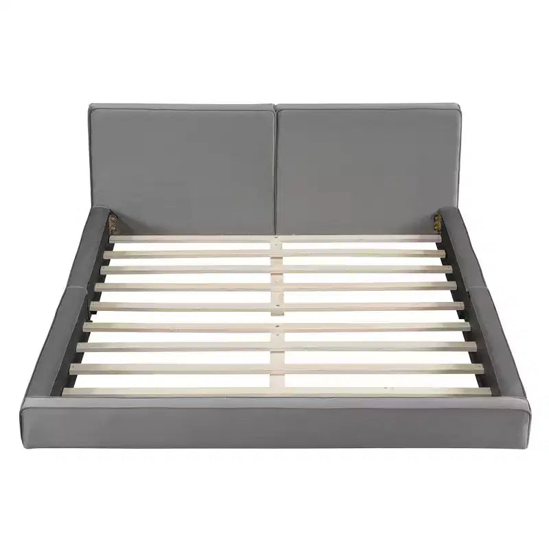 Lit plateforme rembourré en velours de taille Queen - Cadre au sol, capacité de 227 kg