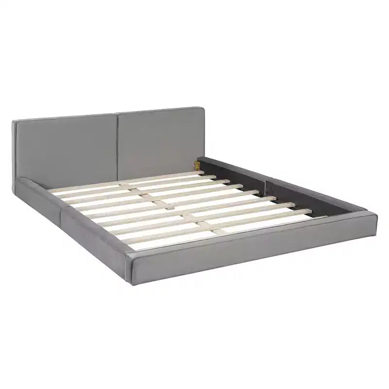Lit plateforme rembourré en velours de taille Queen - Cadre au sol, capacité de 227 kg