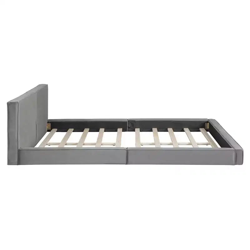 Lit plateforme rembourré en velours de taille Queen - Cadre au sol, capacité de 227 kg