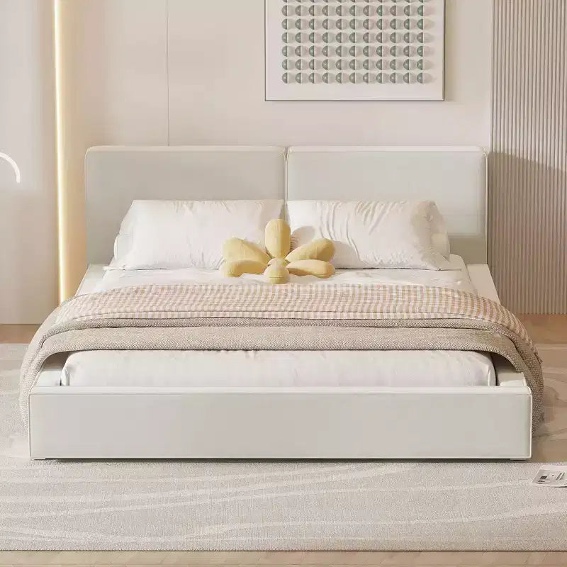 Lit plateforme rembourré en velours de taille Queen - Cadre au sol, capacité de 227 kg