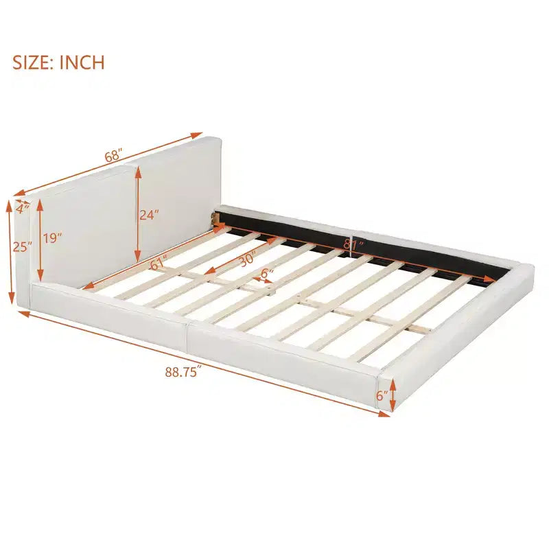 Lit plateforme rembourré en velours de taille Queen - Cadre au sol, capacité de 227 kg