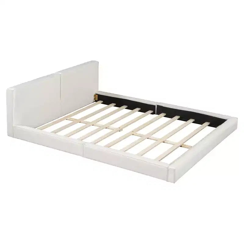 Lit plateforme rembourré en velours de taille Queen - Cadre au sol, capacité de 227 kg