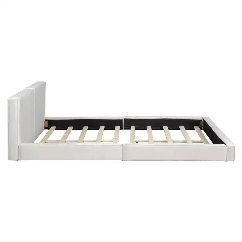 Lit plateforme rembourré en velours de taille Queen - Cadre au sol, capacité de 227 kg