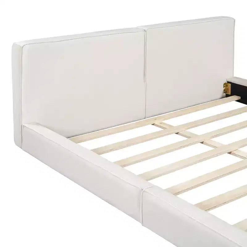 Lit plateforme rembourré en velours de taille Queen - Cadre au sol, capacité de 227 kg
