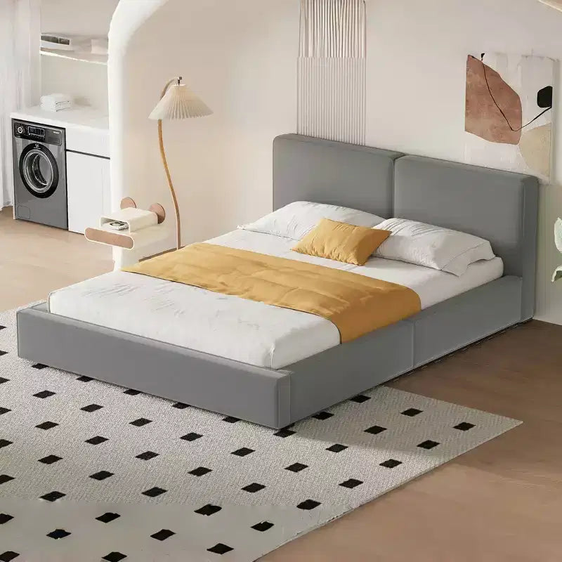 Lit plateforme rembourré en velours de taille Queen - Cadre au sol, capacité de 227 kg