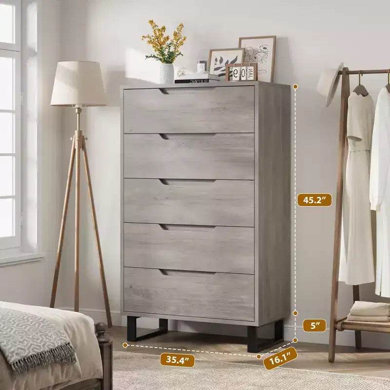 Commode verticale à 5 tiroirs – Meuble de rangement en bois pour chambre et salon