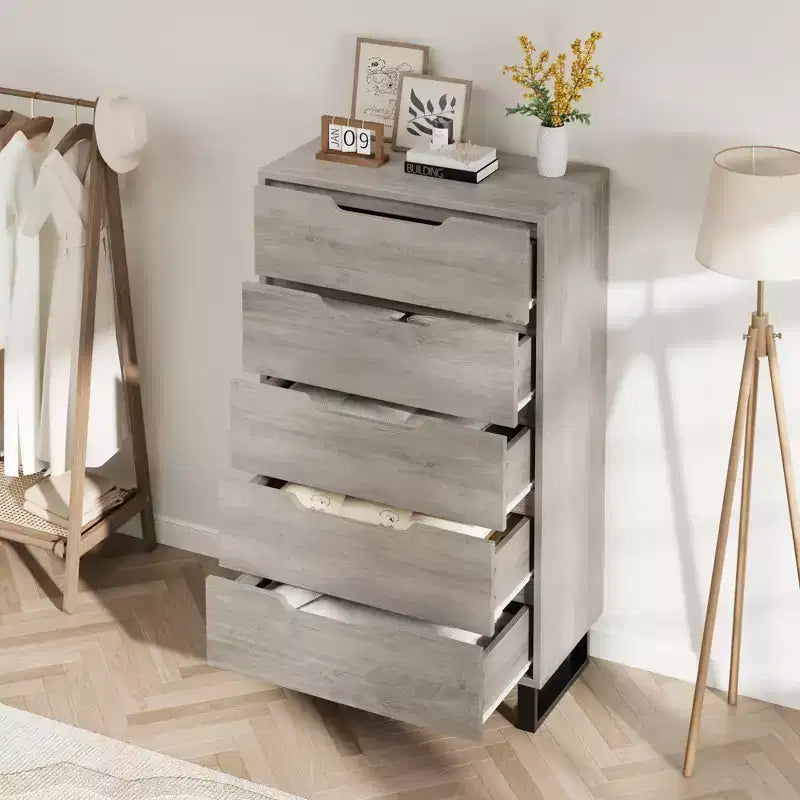 Commode verticale à 5 tiroirs – Meuble de rangement en bois pour chambre et salon