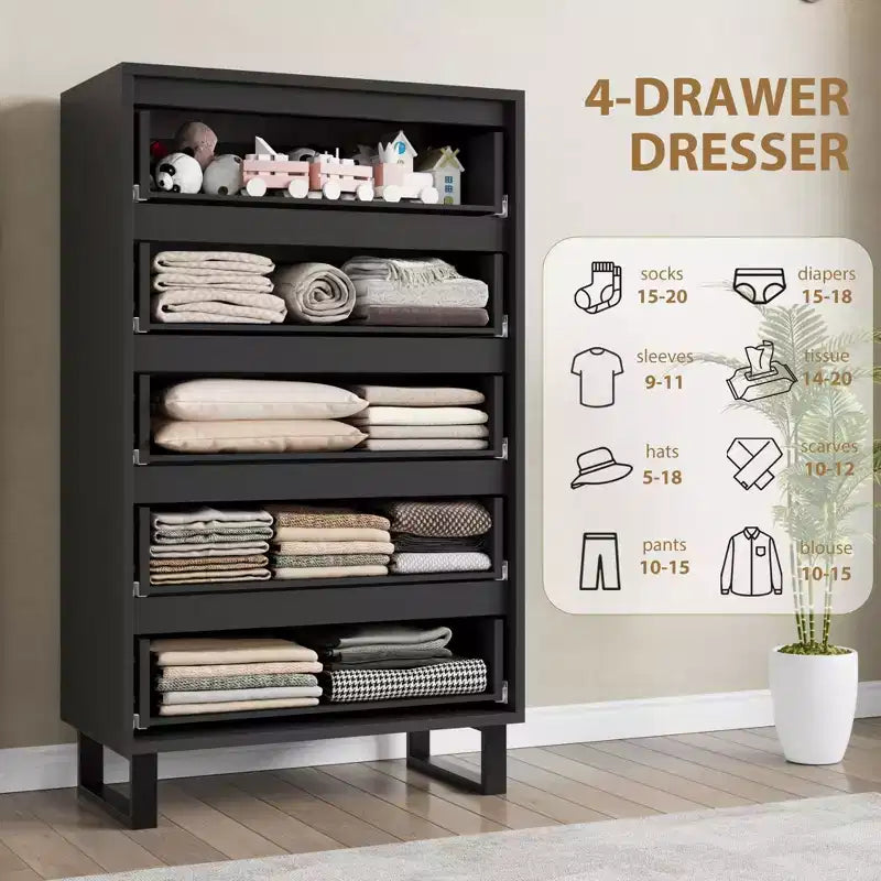 Commode verticale à 5 tiroirs – Meuble de rangement en bois pour chambre et salon
