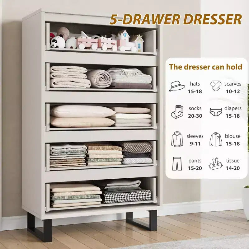 Commode verticale à 5 tiroirs – Meuble de rangement en bois pour chambre et salon