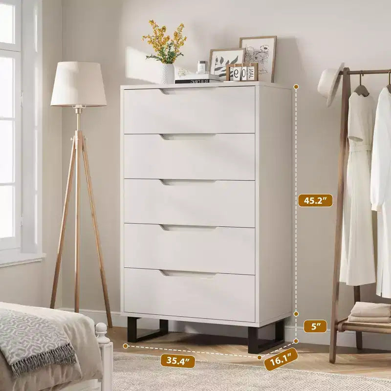 Commode verticale à 5 tiroirs – Meuble de rangement en bois pour chambre et salon