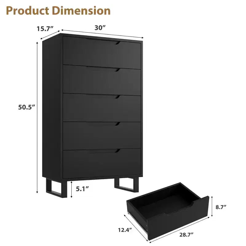 Commode verticale à 5 tiroirs – Meuble de rangement en bois pour chambre et salon