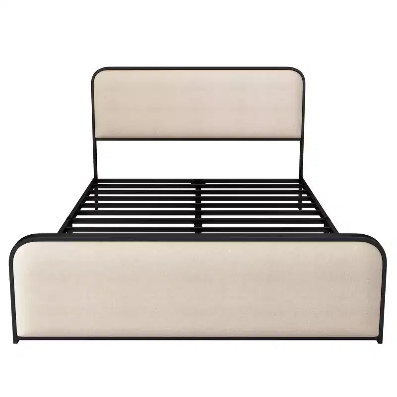Cadre de lit plateforme King Size en métal avec tête de lit capitonnée et rangement sous le lit