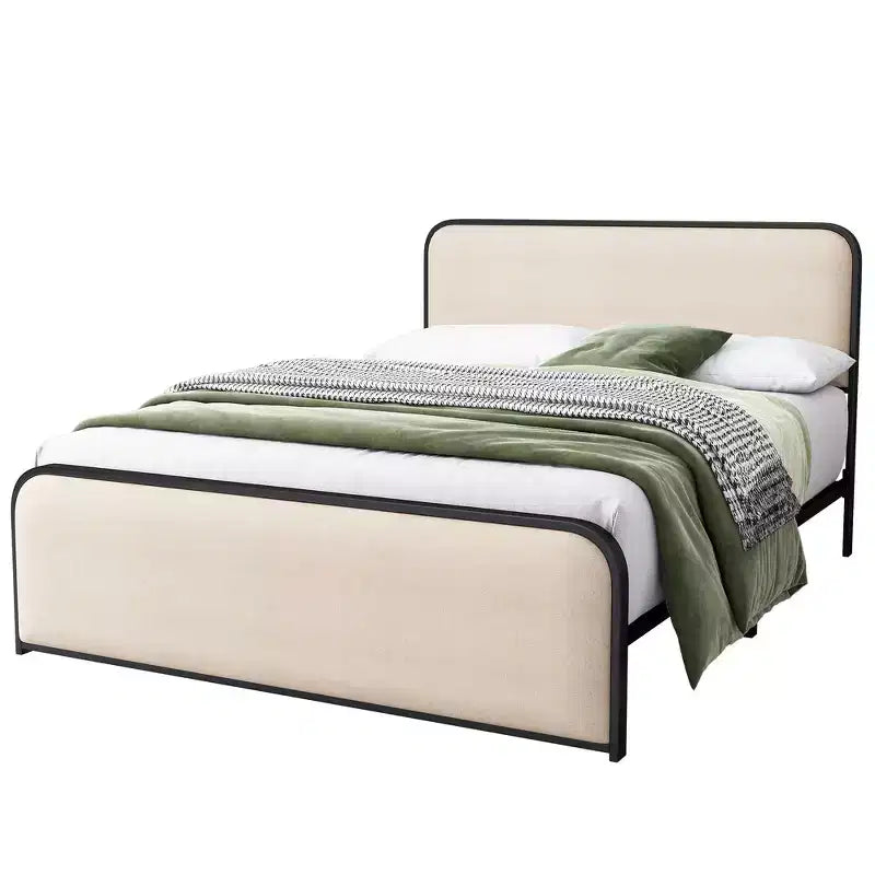 Cadre de lit plateforme King Size en métal avec tête de lit capitonnée et rangement sous le lit