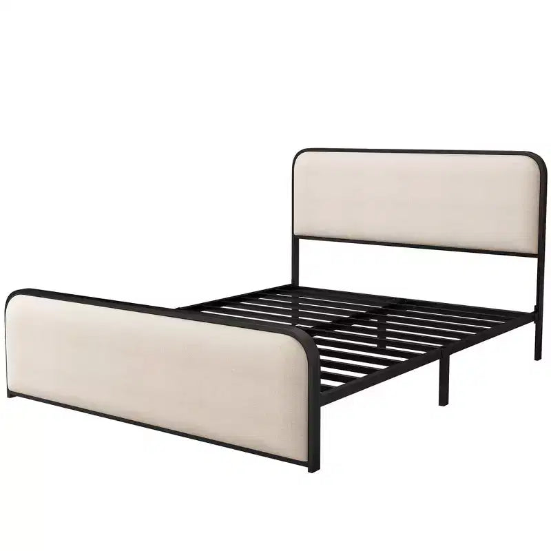 Cadre de lit plateforme King Size en métal avec tête de lit capitonnée et rangement sous le lit
