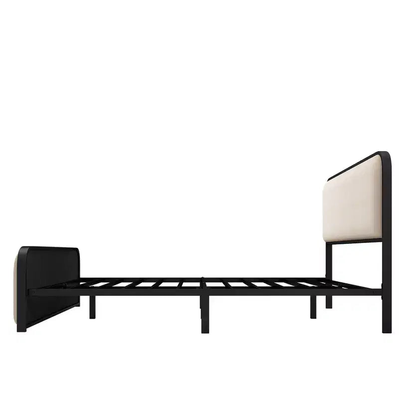 Cadre de lit plateforme King Size en métal avec tête de lit capitonnée et rangement sous le lit