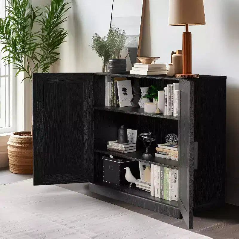Buffet de cuisine moderne 31 po avec 2 portes et étagère réglable – Noir
