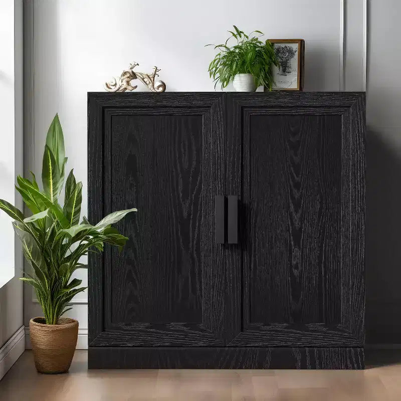 Buffet de cuisine moderne 31 po avec 2 portes et étagère réglable – Noir