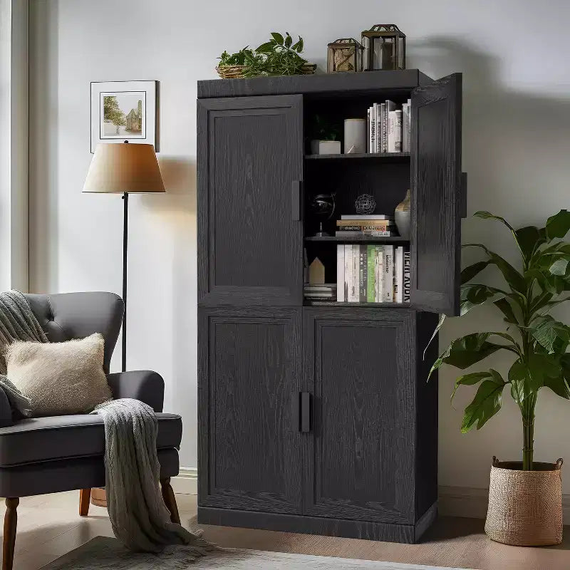 Buffet de cuisine moderne 31 po avec 2 portes et étagère réglable – Noir