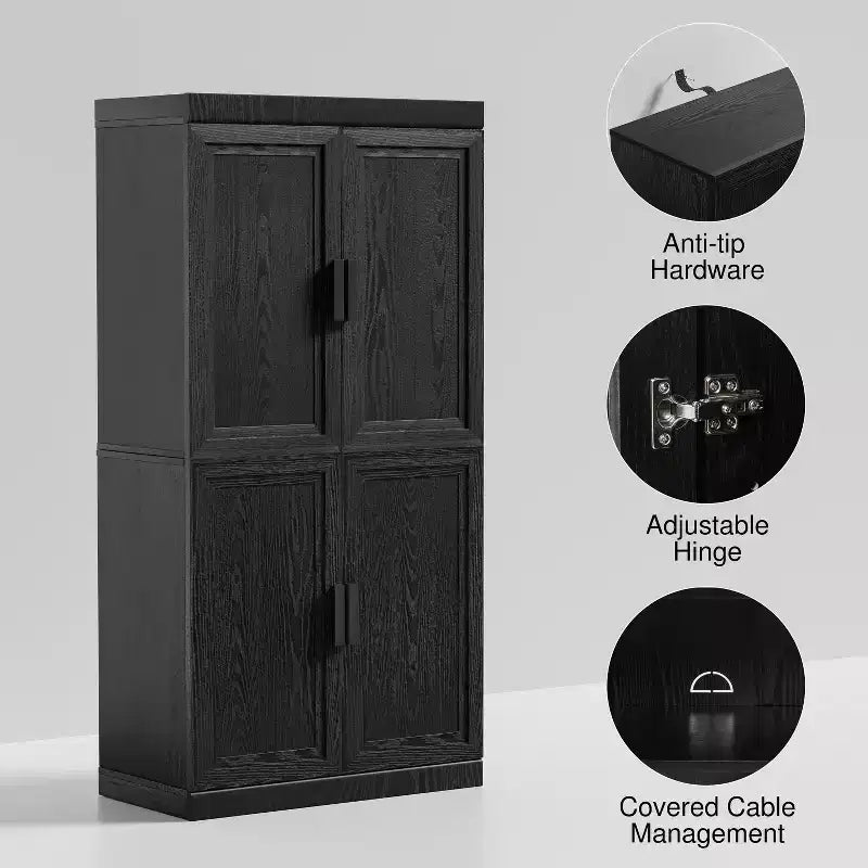 Buffet de cuisine moderne 31 po avec 2 portes et étagère réglable – Noir